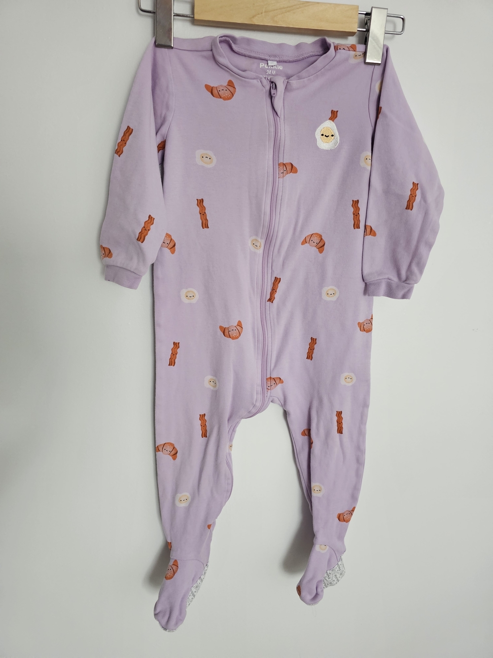 🧸4/20$ Pekkle 24M Purple Footed Sleeper Breakfast Print Pajama Baby Girl Cotton
